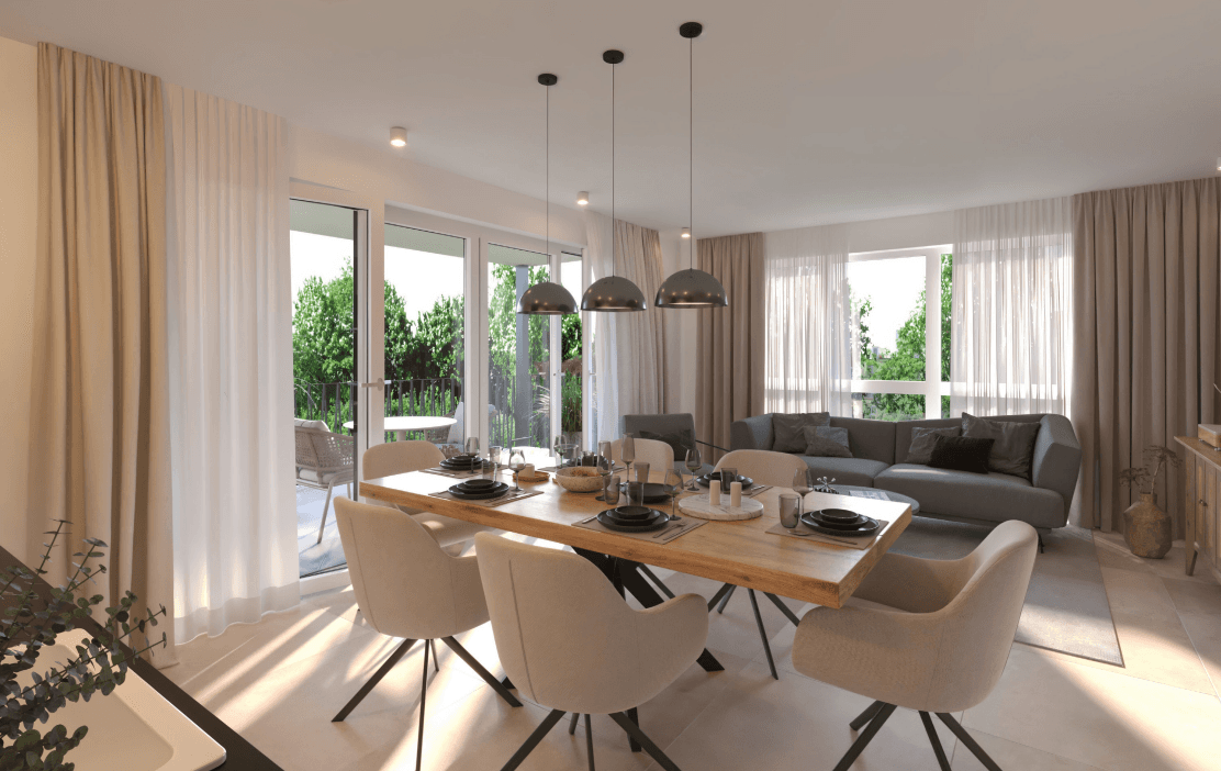 Modernes konzept eines Wohnraums im Haus 1